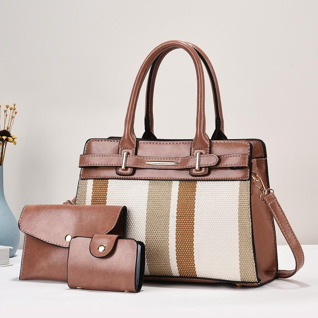 2026 Women's Shoulder Messenger Bag Three-piece Set Contrasting Color Summer Versatile Portable Fashion New Women's Big Bag