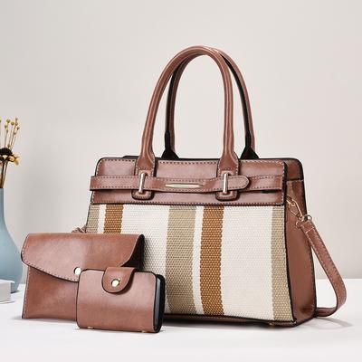 2026 Women's Shoulder Messenger Bag Three-piece Set Contrasting Color Summer Versatile Portable Fashion New Women's Big Bag