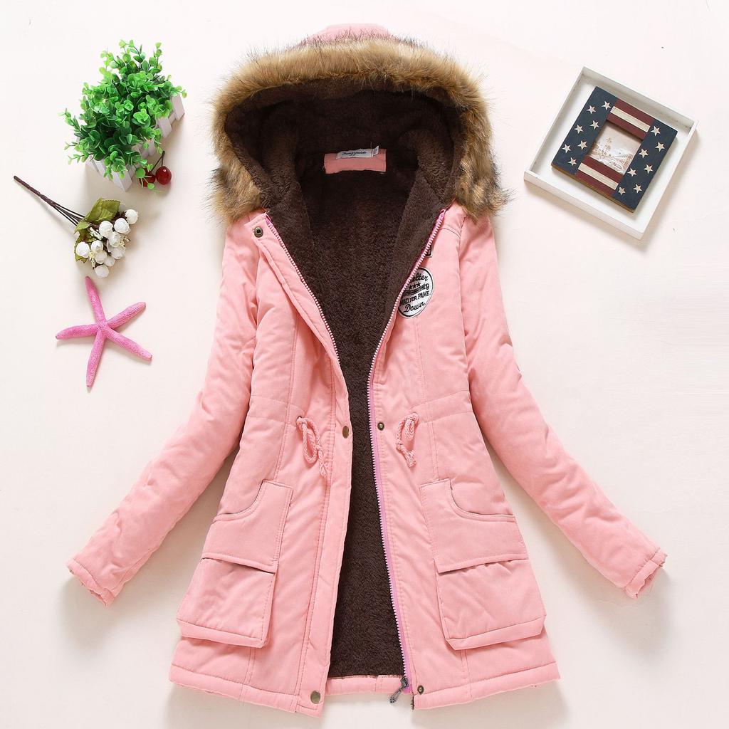 Herbst Winter Frauen Baumwolle Jacke Gepolsterte Casual Mantel Pelz Kragen Mit Kapuze Parkas Wattierte Mantel Outwear Military Parkas Plus Größe dicke Mäntel