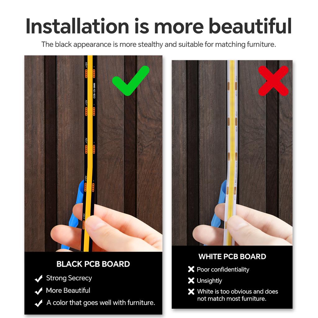 LED Schwarz Touch Dimmbar PCB Streifenlicht COB Band für Nussbaum Akustik Holzlamellen Gitter TV Hintergrund Wandpaneel Schrank Dekor