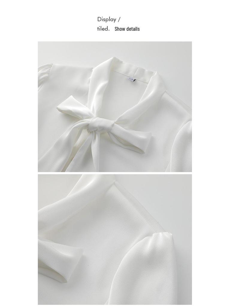 Women's Chiffon Bow Tie Blouse - Long Sleeve Satin Shirt for Spring/Autumn