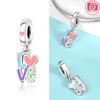 Copper Original Blue Feather Zircon Open Heart Pendant Charms Beads Fit Bracelet Women Jewelry Diy Anniversary Fine Gift
