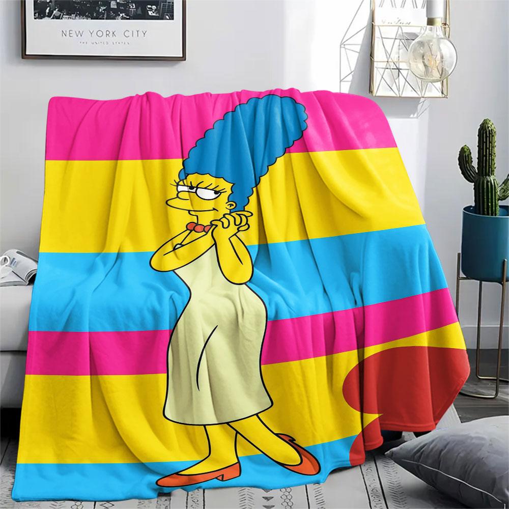 Marge Simpson Art Printed Flannel Blanket, soft throw for bedroom sofa, washable, fan merchandise, great gift.