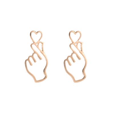 Personality Metal Love Earrings Hollowing Out Heart Gesture Earrings Fashion Earrings