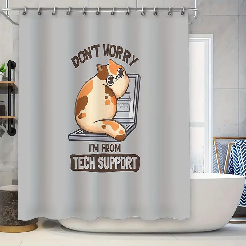 

Cute Cat Laptop Shower Curtain Funny Pet Tech Lover Bathroom Decor Home Decor Gift Novelty Washable Fabric W60H190(CM)-1 Pcs