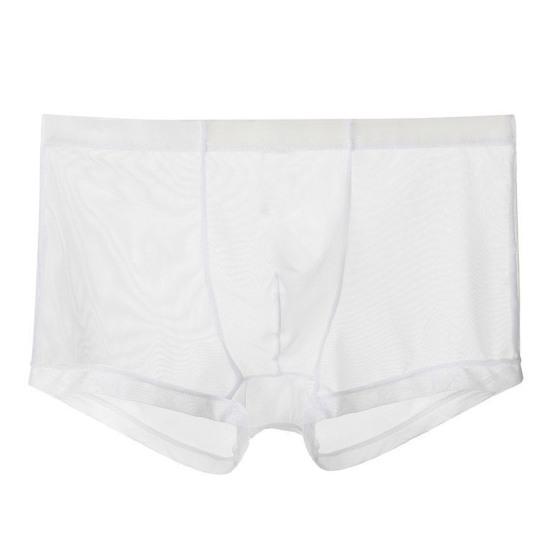 Sexy Mesh-Boxershorts, nahtlos, 3D-konvexe Folie, niedrige Taille, atmungsaktiv, durchsichtige Shorts, Höschen