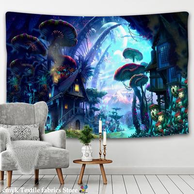 Märchenhafter Traum Wandteppich Wandbehang riesiger Pilz Wandteppich Schloss Hexerei Hippie Kinderzimmer Dekoration Wandteppich