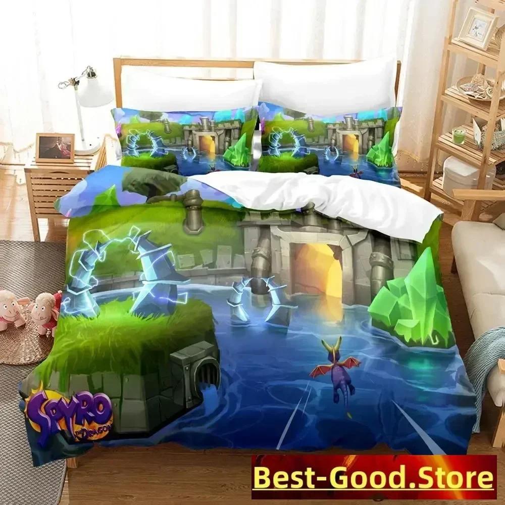 Set Biancheria da Letto Spyro Reignited Trilogy Copripiumino Lenzuolo Set Letto Stampato Federa Letto Matrimoniale Queen King Size Piumone Camera da Letto