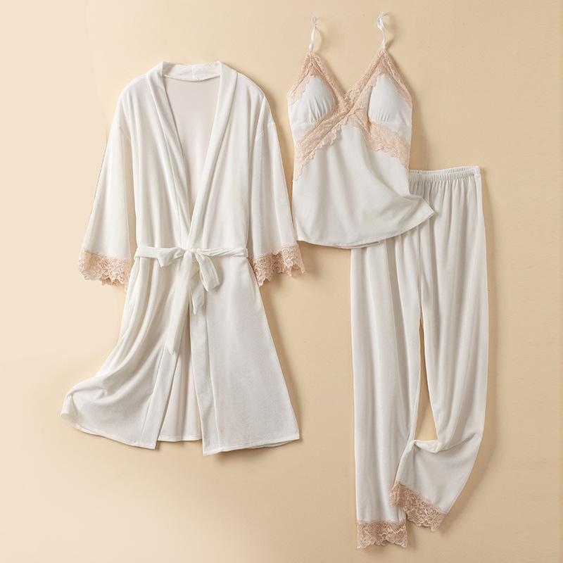 Velours-Nachtwäsche, warme Heimkleidung, neuer Winter-Pyjama-Anzug, lässiges Nachthemd für Frauen, sexy Nachtwäsche mit Spitzenbesatz, Loungewear