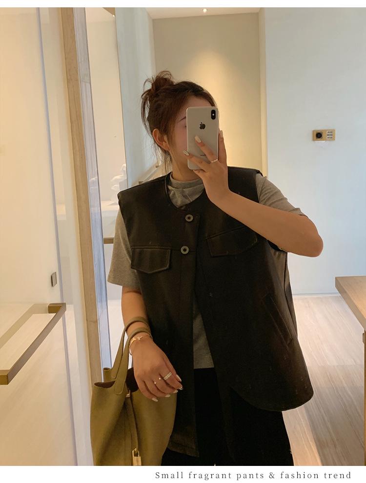 Korean Style Women's PU Leather Vest: Oversized, Sleeveless with Irregular Hem for Fall 2024.