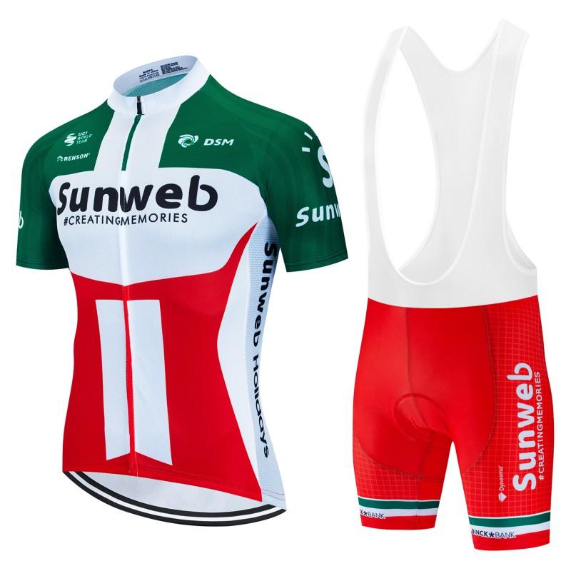 Mens Short Sleeve Cycling Jersey Set Sunweb Team Edition Mountain Road Bike Moisture Wicking