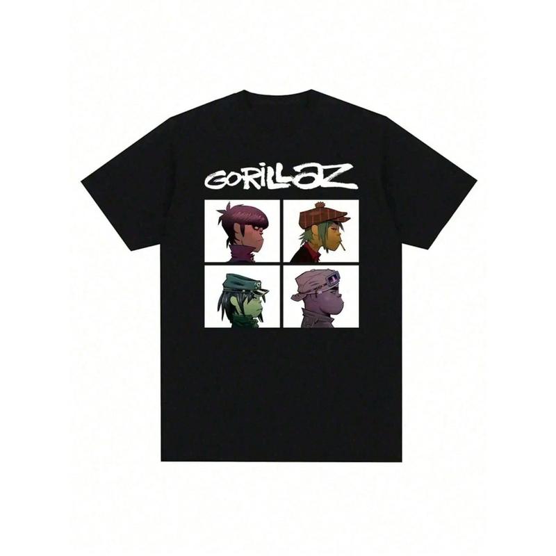 Music Band Gorillazs Punk Rock Print Unisex T-Shirt 90s Casual Fashion T-Shirt Graphic Tee M