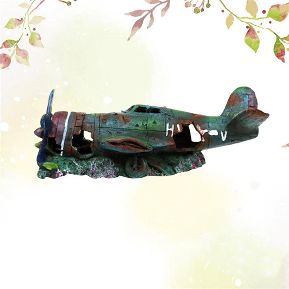 Artificial Plane Wreckage Ornament Shelter House Resin Craft For Aquarium Fish Tank Landscaping Decoration