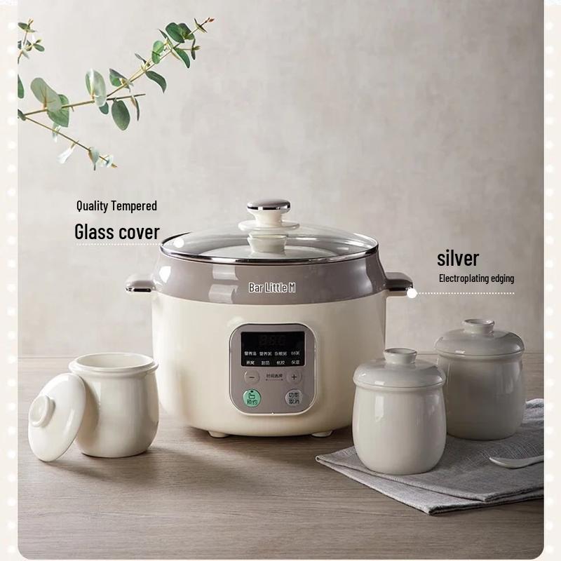Bear 4L Electric Double Boiler Stew Pot with Steamer