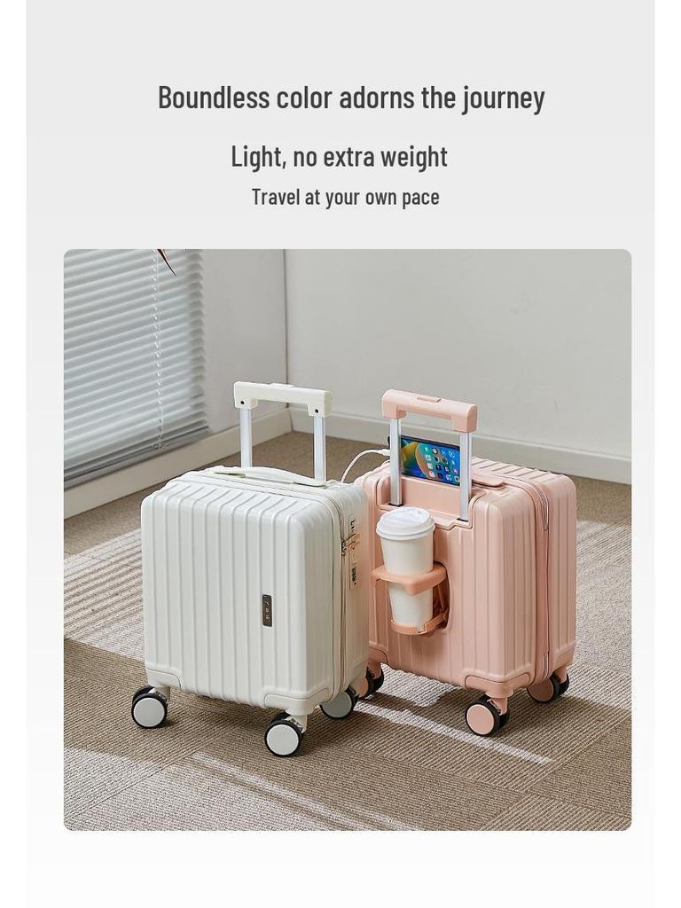 14" Silent Wheel Carry-On Luggage with USB Charger & Cup Holder