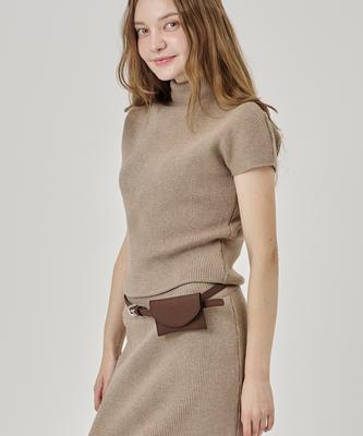 THE-ABON Suede Mini Card Holder Belt Brown