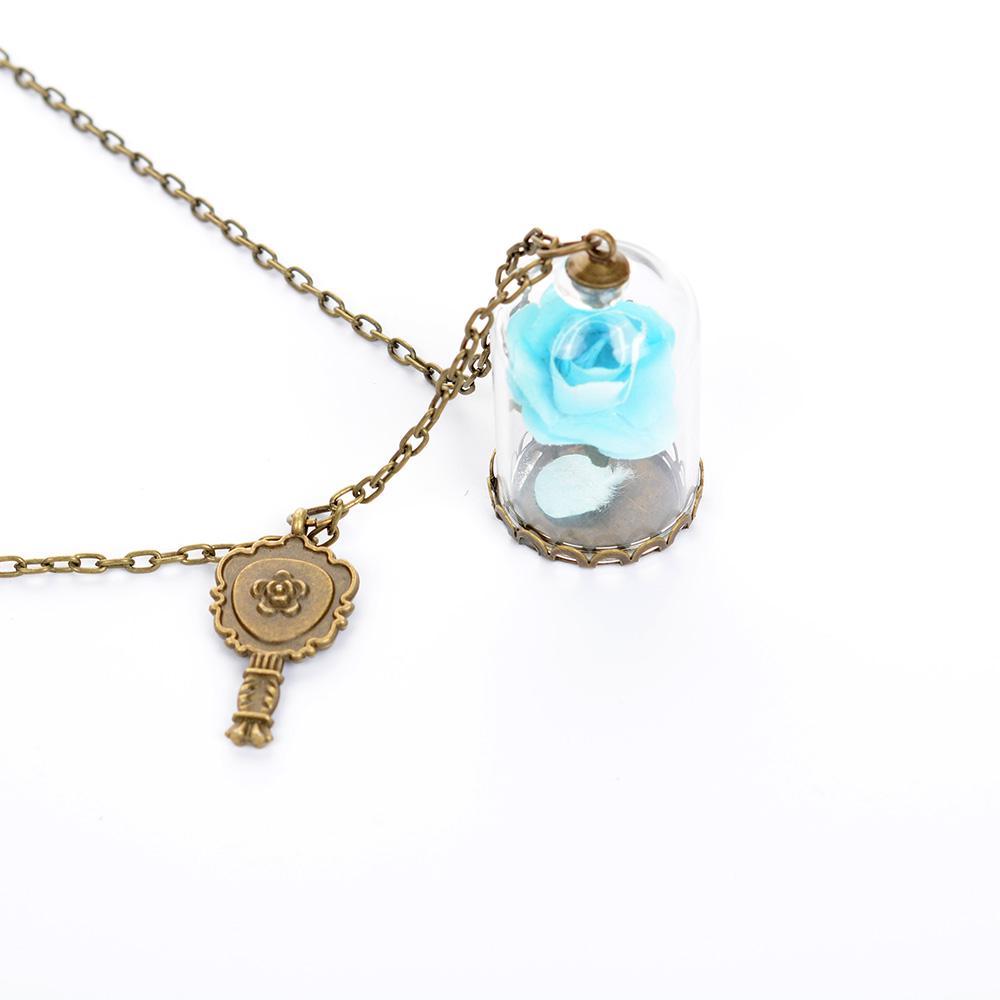 The Little Prince Rose Glass Bottle Necklace With Alloy Pendant And Leather Chain For Women