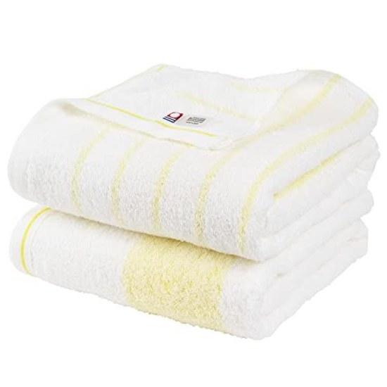 Bloom Imabari Towel Certified Bath 2-Piece Set Natural Border Absorbent Quick-Drying Indoor Drying Soft 100 Cotton Made Japan (Yellow)