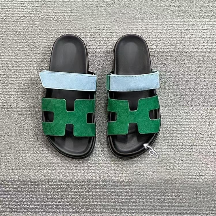 Damen Plus Size Sandalen mit dicker Sohle, Colorblock Klettverschluss Casual Slides, Modische rutschfeste Strandschuhe für Damen