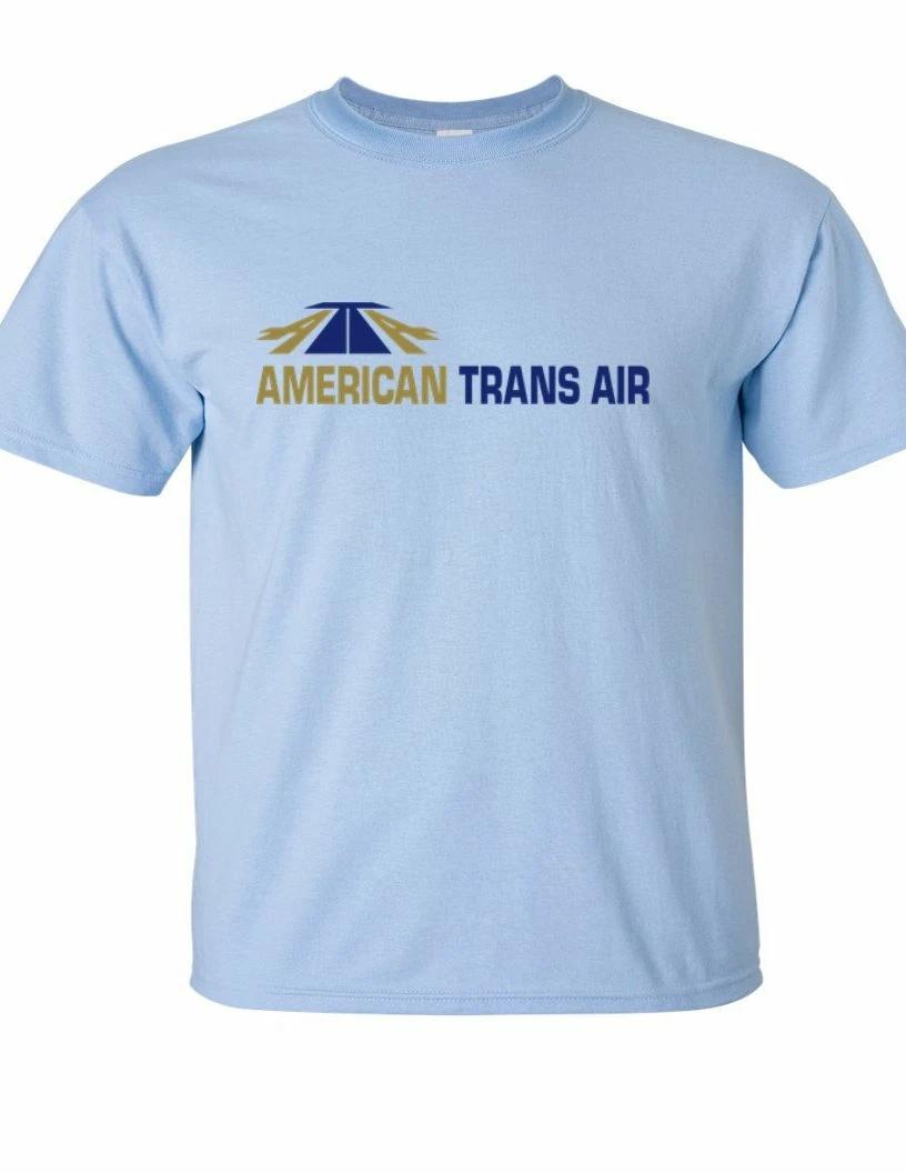 American Trans Air ATA Retro Logo Tee US Airline Travel Sky Blue Cotton T-Shirt 4XL