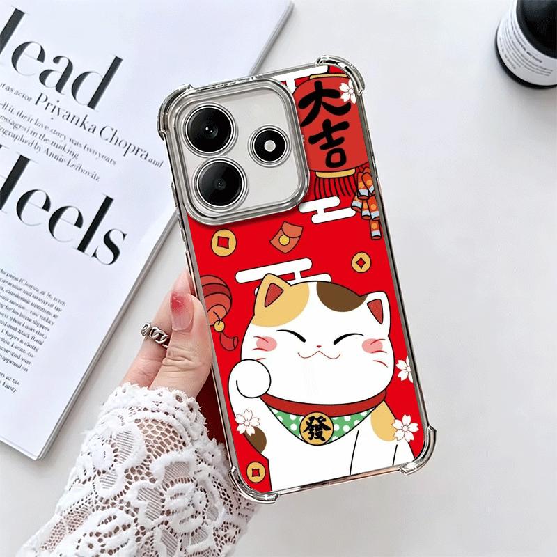 

Lucky Cat Maneki Neko Japanese Soft Phone Case For Xiaomi Redmi Note 14 15 Pro Plus 13 12 11S 11T 5G 10 9S 9 Plating Anti-Fall F Redmi Note 11T 5G
