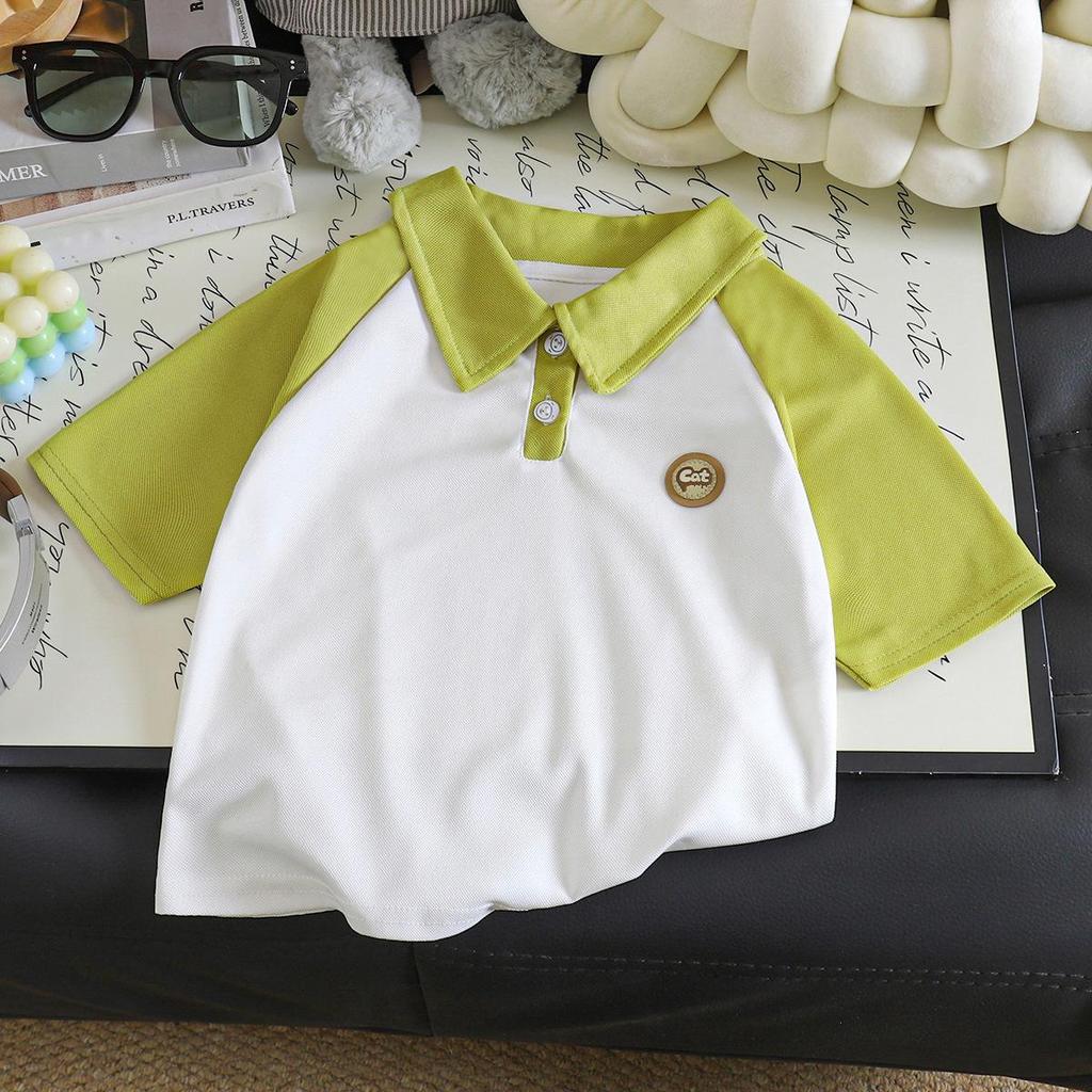 Children's Two-Tone Polo Collar Short Sleeve Sporty Summer Top