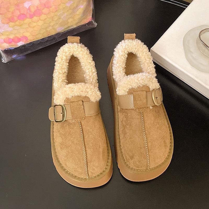 Fleece thickened thick-soled snow cotton shoes women's winter wear new heightening retro Birkenstock shoes