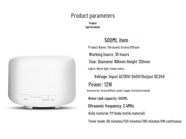500ML Ultrasonic Air Humidifier & Aroma Diffuser - Muji Style, USB, Large Capacity