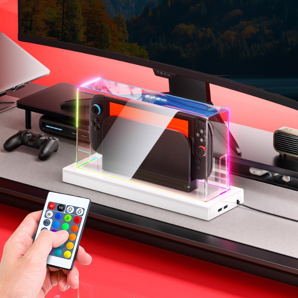 For Switch 2 Dustproof Cover Glowing Base Display Stand Transparent Acrylic Host Shell Protective Base Storage Box