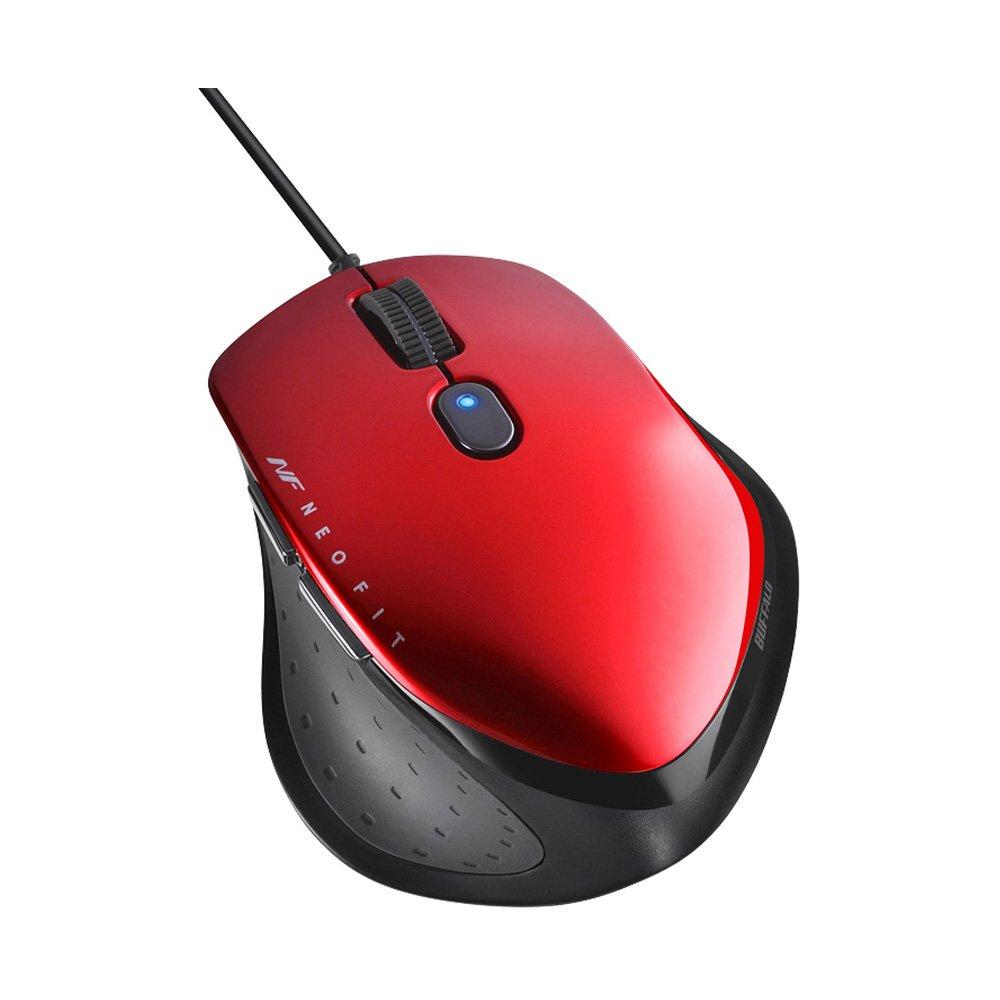 Buffalo BUFFALO Wired BlueLED 5-Button Neofit Mouse, Small, Red, BSMBU515SRD