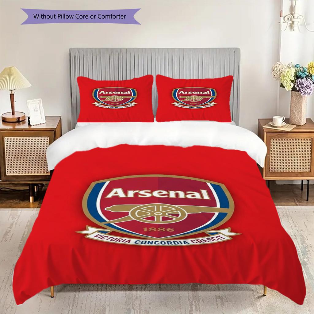 Vibrant Arsenal Emblem Design Three-piece set (1 * duvet cover + 2 * pillowcase, without core) 2DFlat Duvet cover and pillowcase Soft and comfortable