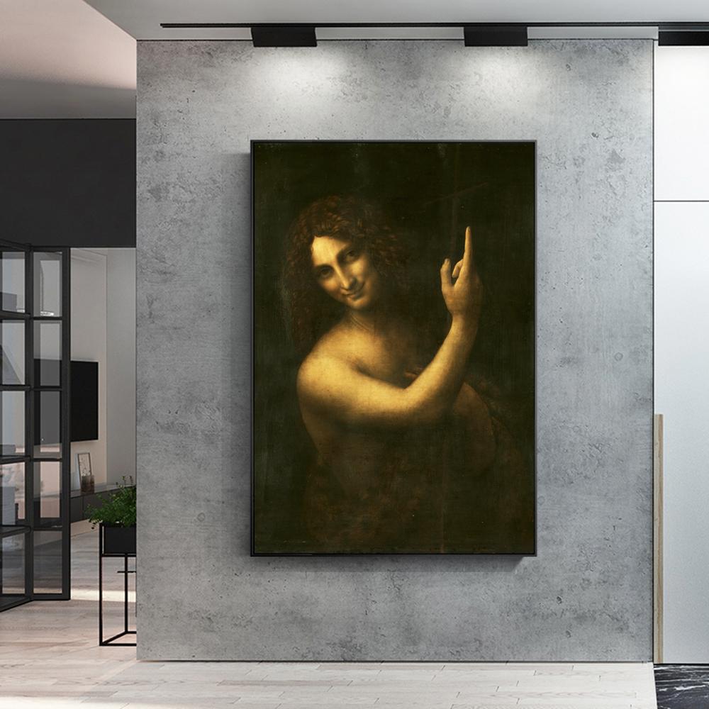 St. John the Baptist Canvas Paintings Reproductions Leonardo Da Vinci Famous Canvas Art Prints Home Decor Wall Art Pictures
