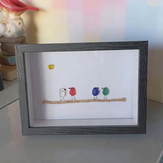 Sea Glass Photo Frame Home Decor 7.6 Inch Handmade Sea Glass Birds Artwork Wooden Frame Unique Sea Glass Art Decoration Housewarming Gift for Friend