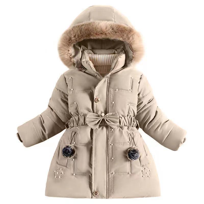 Stylish Mid-Length Plus Velvet Thickened Winter Jacket for Girls