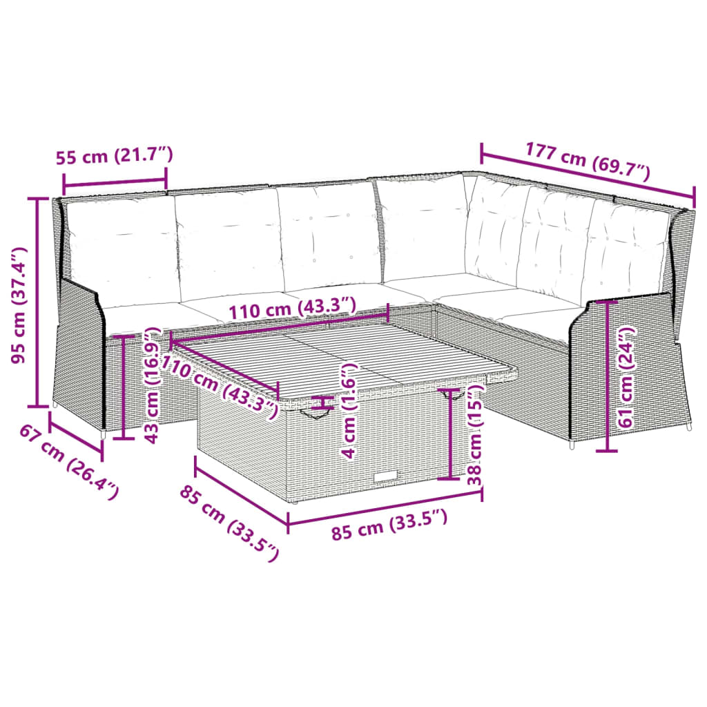 5 Piece Garden Lounge Set with Cushions Grey Poly Rattan