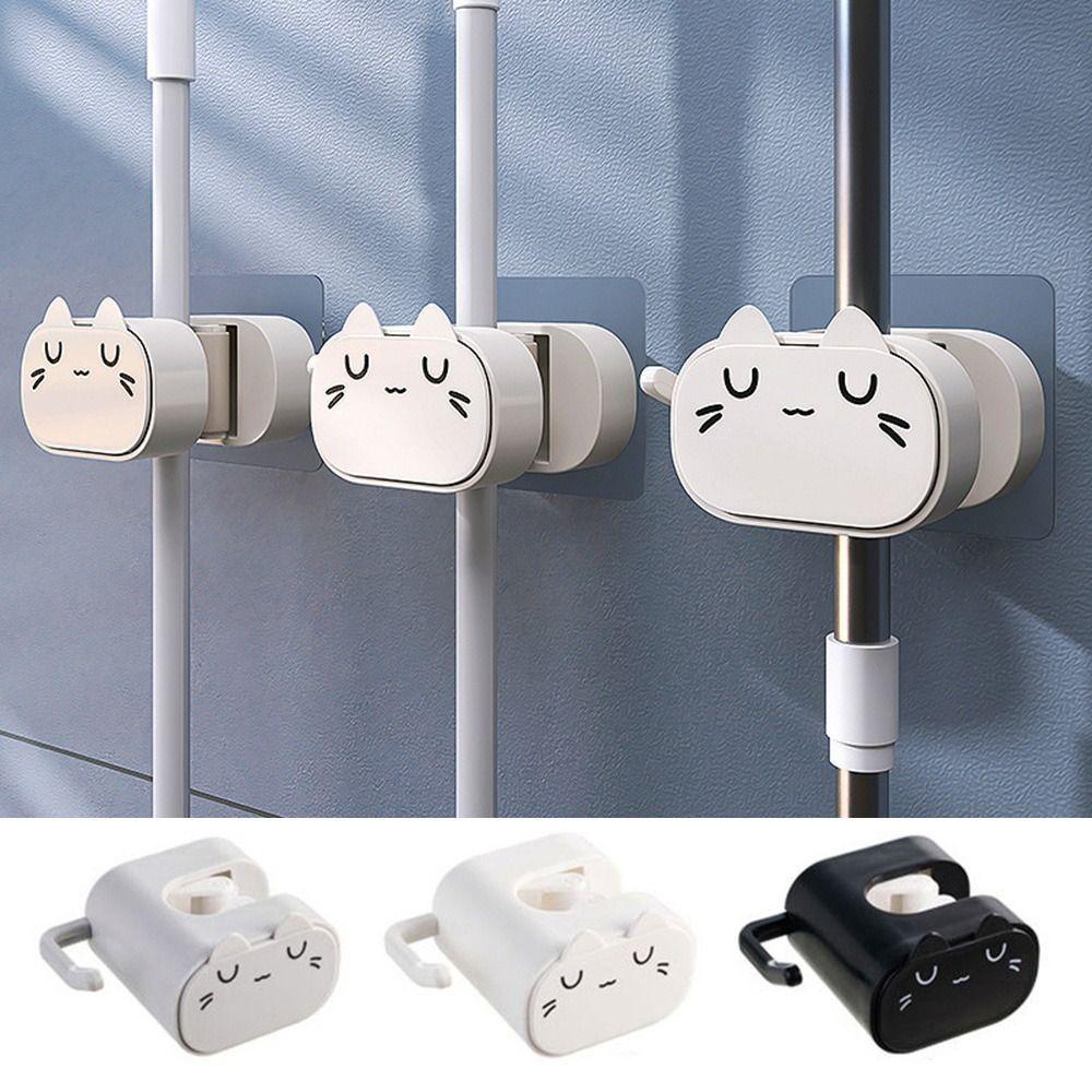 Cartoon-Katze Wandbehang Mopp Besen Wasserdicht Toiletten-Aufbewahrungsregal Festes Moppregal für den Haushalt