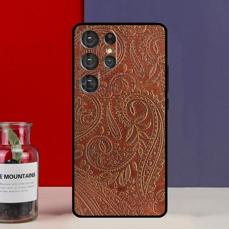 Brown Tooled Leather Pattern Funda Case For Samsung Galaxy S25 Ultra S9 S10 S20 S21 FE S22 S23 Plus S24 Ultra Phone Cover