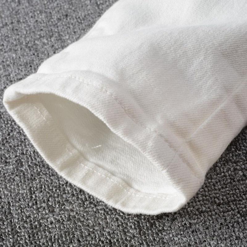 White Jeans High Street Broken Holes with Diamonds Jeans Men's Elastic Slim Jeans