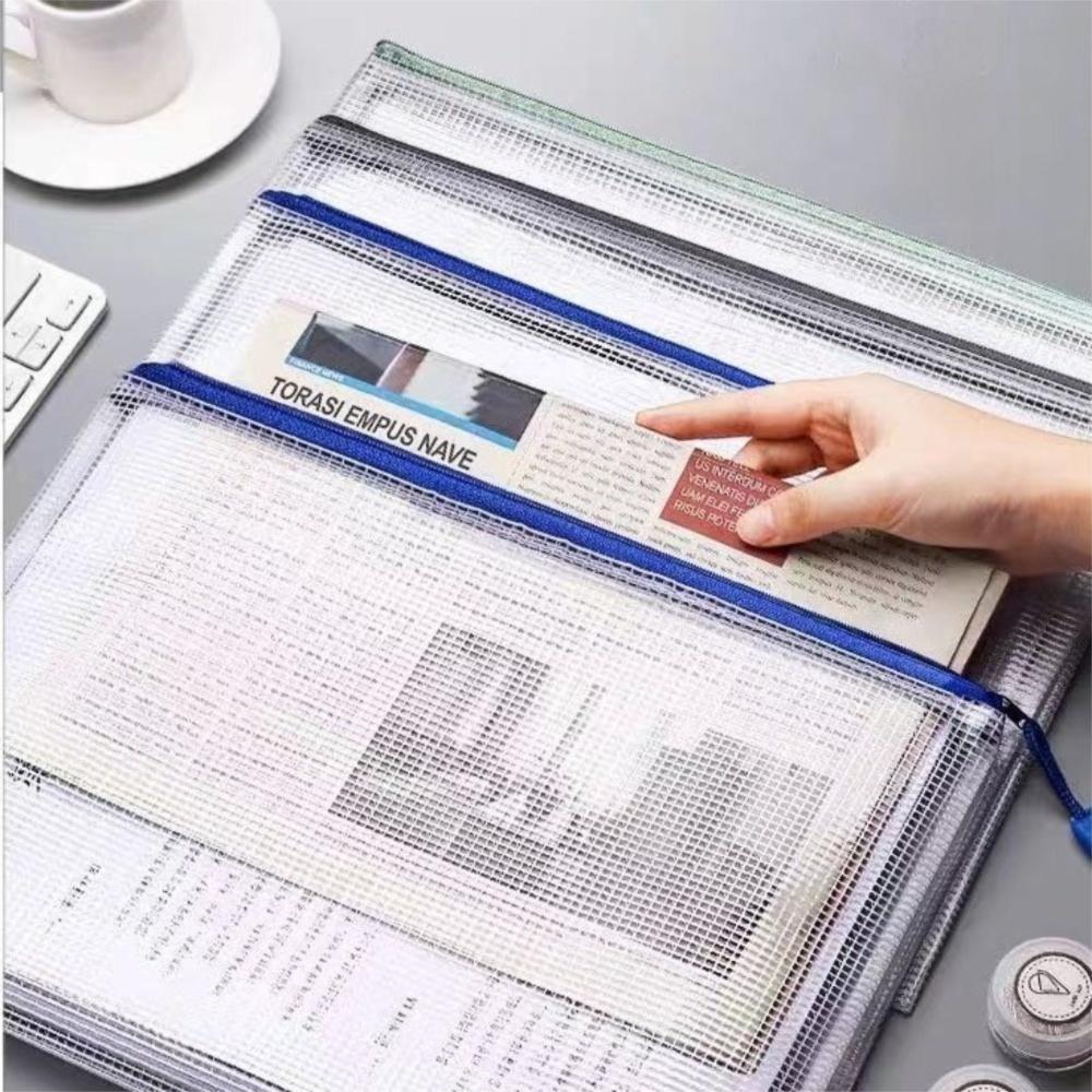 5pcs A4 Document Organizer Bag Large Capacity Stationery Storage Bag Mesh Zipper Pouch  Office