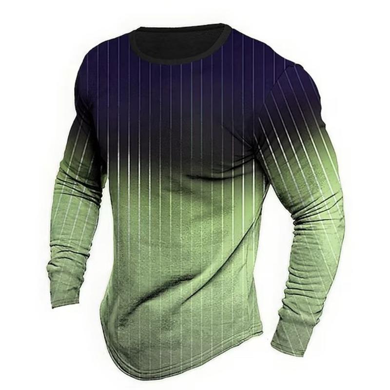 Long Sleeved Round Neck T Shirt Spring/Autumn Color Block Striped Retro Men's 3D Printed T-shirt Pattern Outdoor Daily Vacation