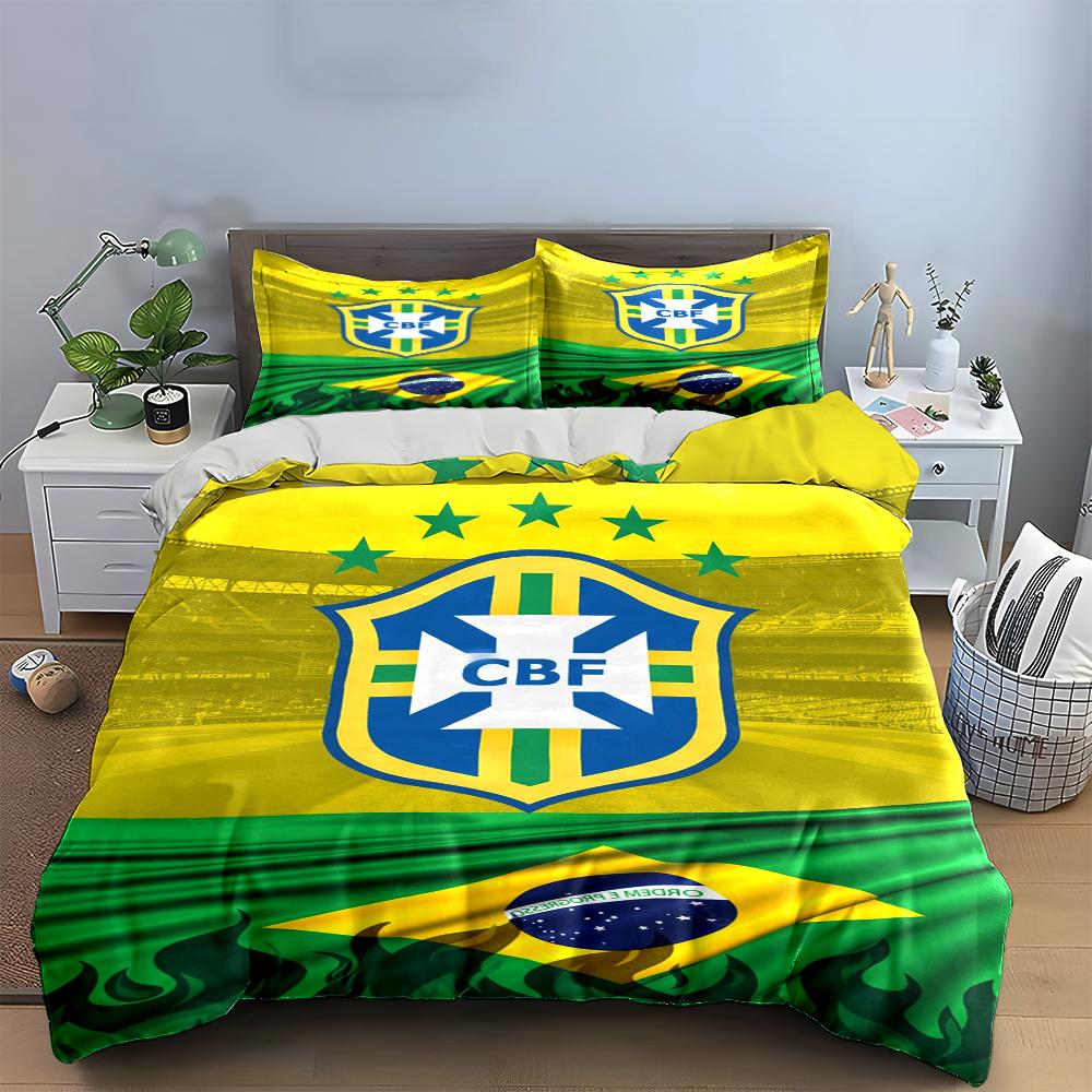 Set Biancheria da Letto Calcio Bandiera del Brasile Copripiumino Federe Arredamento per la Casa (1 * Copripiumino 2 * Federe, senza piumino)