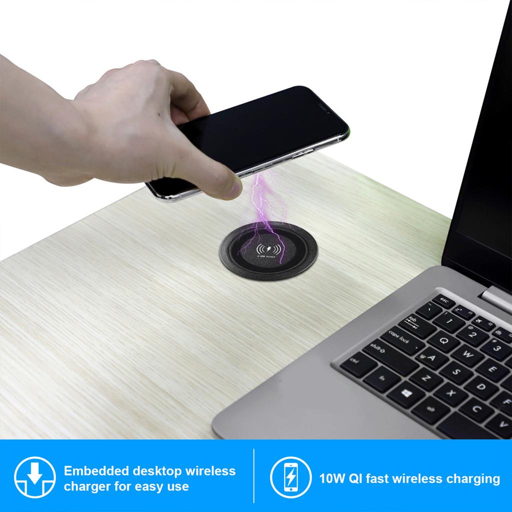 Concealed Wireless Charger, Charging Hub 3 In 1 Embedded Designs with Quick Charge Technology Double USB for Smartphones