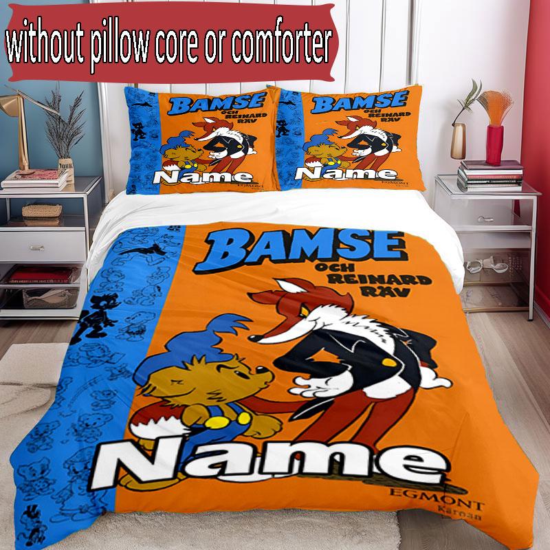 3pcs Duvet Cover Set (1*Duvet Cover + 2*Pillowcase, Without Core), Custom Name Bamse Pattern Bedding Set, Home Bedroom Decor Gift