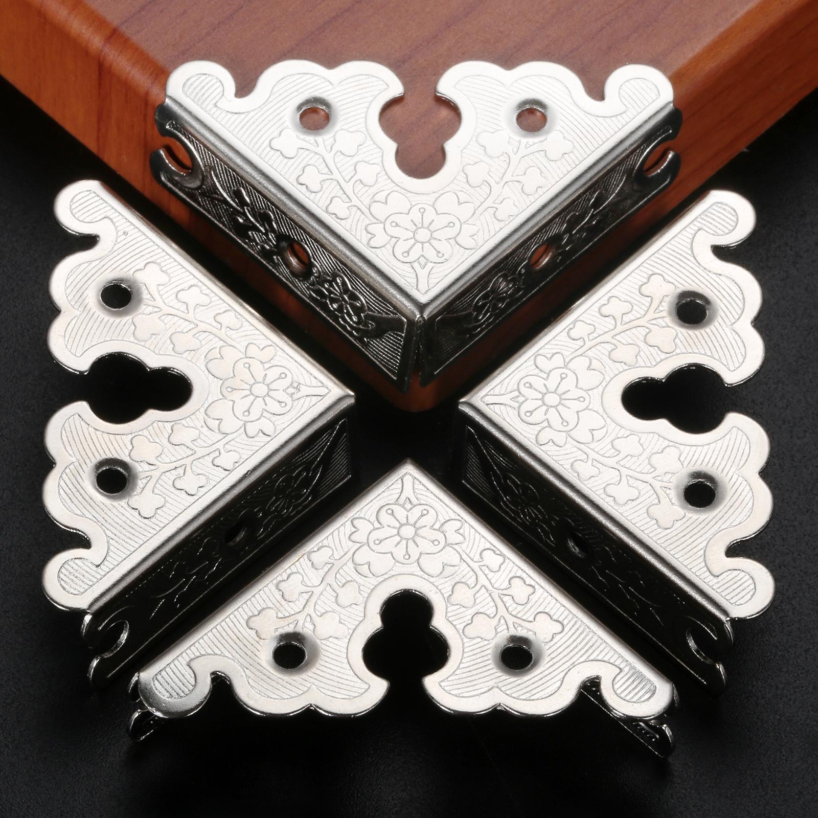 

DRELD 4pcs Antique Iron Triangle Corner Wooden Box Corners Furniture Protector Decor Print Pattern Carved Protectors 34mm