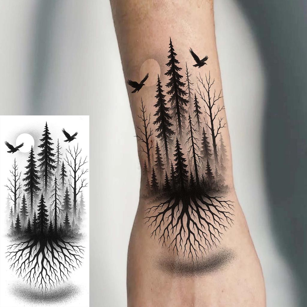 1 Sheet Halloween Dark Gothic Phoenix Temporary Tattoo For Men Women Neck Forearm, Waterproof Realistic Temp Fake Tatoo Stickers