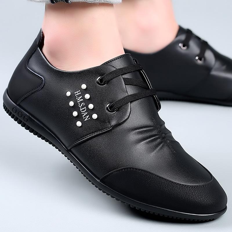 Men's shoes spring and autumn Korean version leather shoes men's trend lace-up business casual white leather shoes