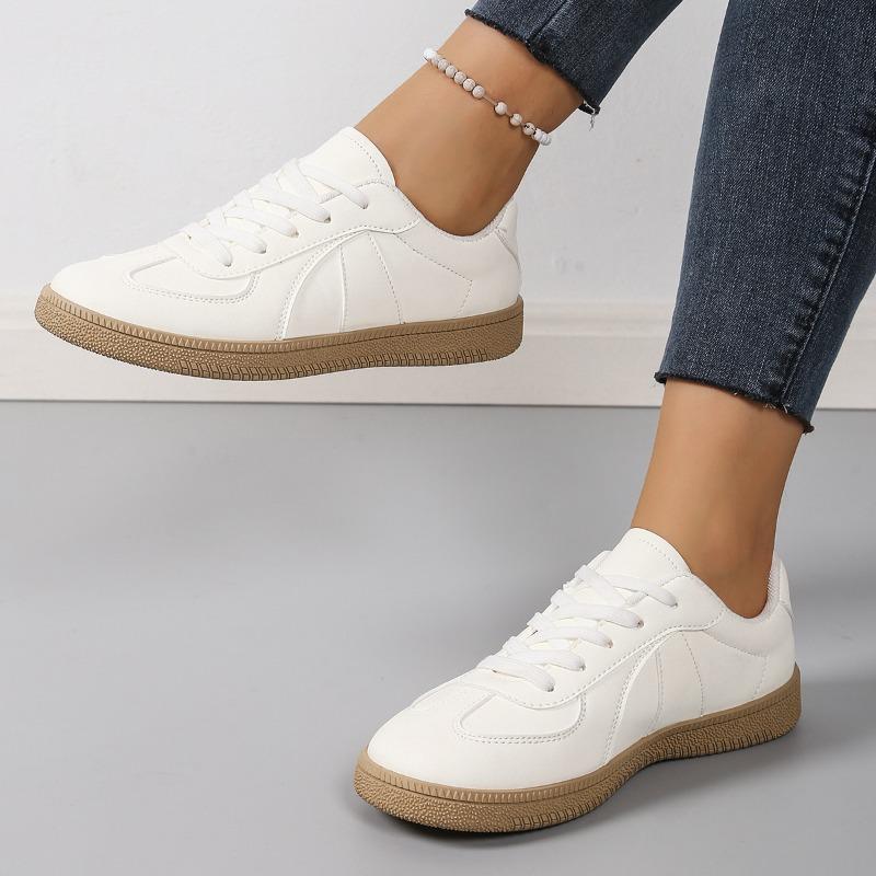 Pantofi Sport Casual Albi Plati de Toamnă pentru Femei, Încălțăminte Stil Gump pentru Antrenament, Disponibili în Mărimi Mari.
