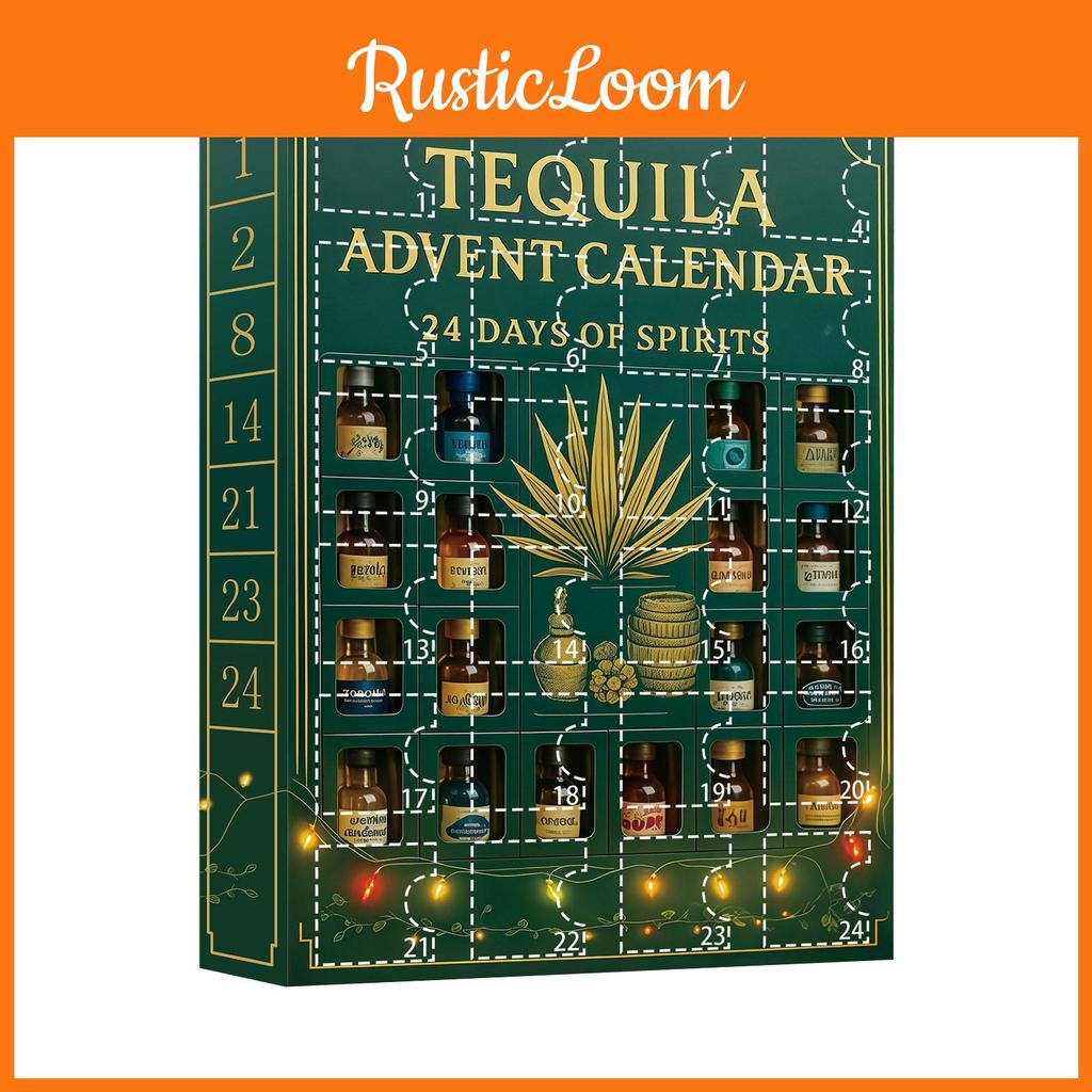 Calendar Advent de Crăciun Sticlă de Tequila Cu Decorațiuni Plate Acrilice Pentru Schimb de Cadouri de Sărbători