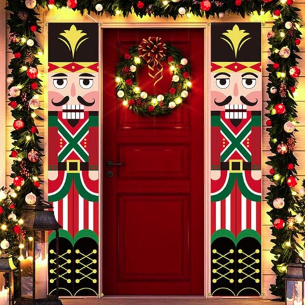 1 Pair 180x30cm Dwarf Door Couplet Rectangular Porch Sign Christmas Nutcracker Hanging Flag Bar