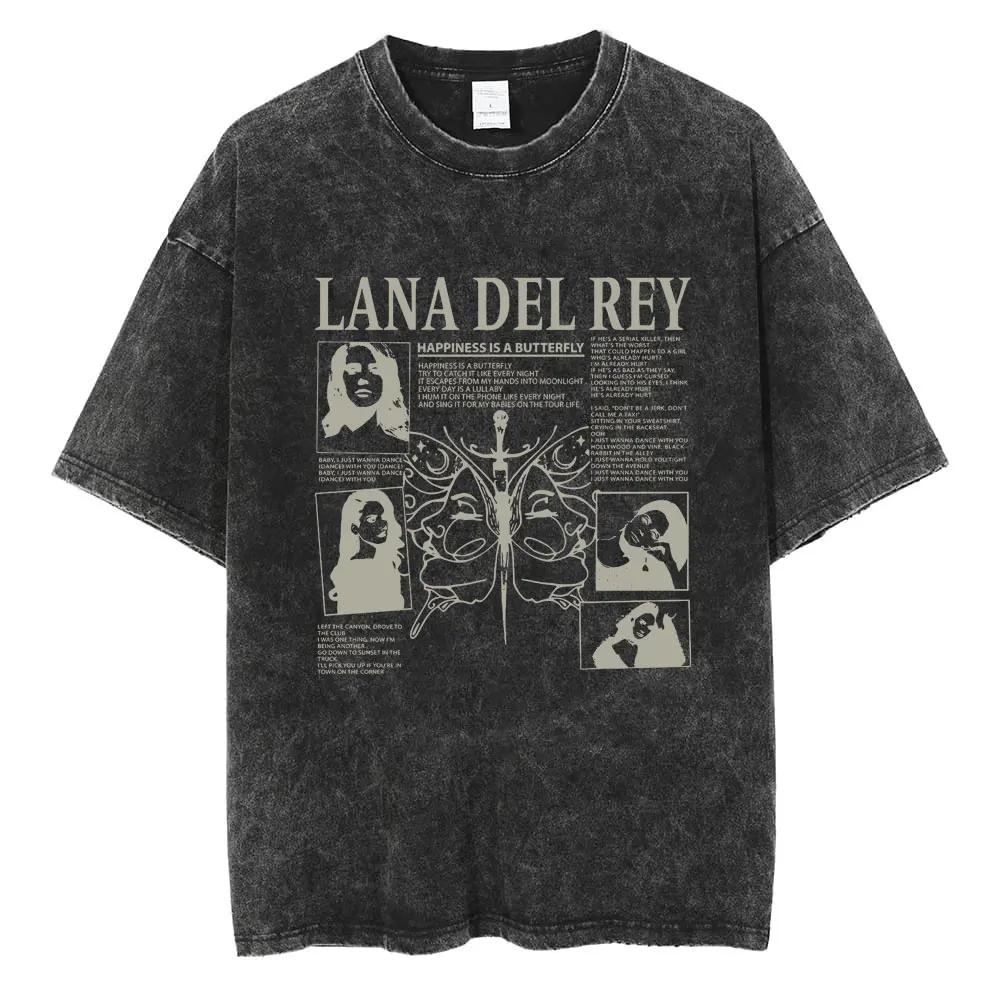 S Maglietta Lavata di Lana Del Rey Harajuku Uomo Donna Retro Manica Corta T-shirt alla Moda Cotone Oversize Streetwear